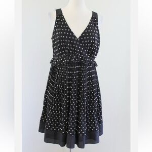 Ann Taylor Loft Black and White Polka Dot Ruffle Pleated Empire Waist Dress